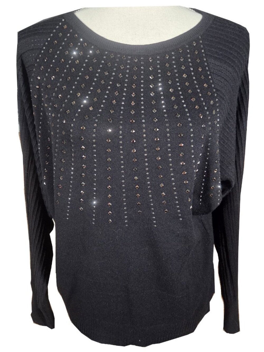 LIV Milano Black Studded Rhinestone Sweater M NWT